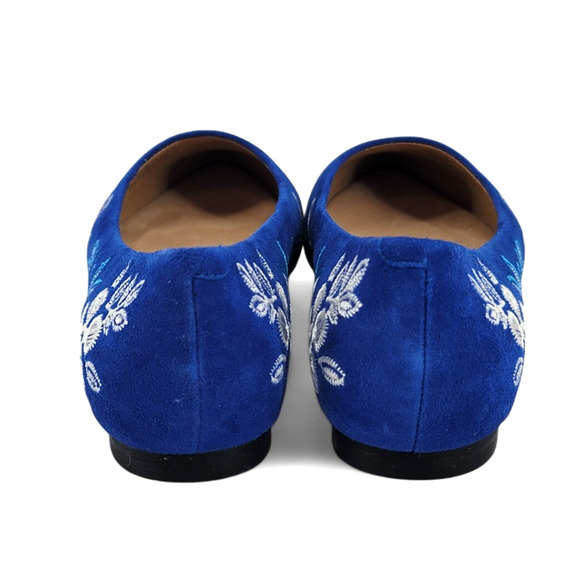 Trotters Estee Embroidered Suede Flats Blue Floral Leather Slip-On Ballet Shoes - Picture 4 of 6